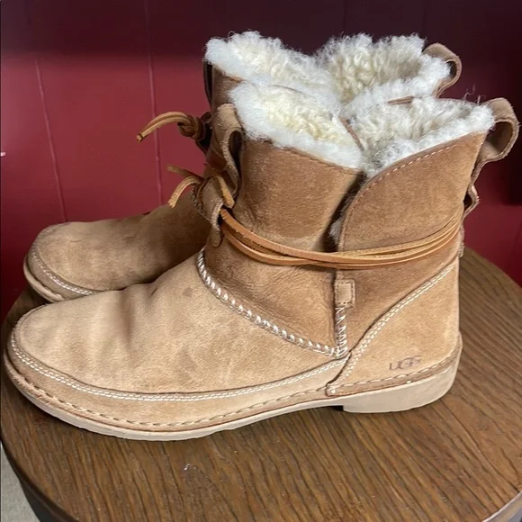 UGG Tan Ankle Boots with Plush Fleece Lining - Picture 10 of 15